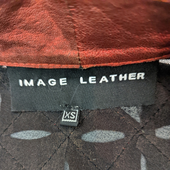 Vintage 80s Red Metallic Leather Cut Out Jacket Image Leather Womens XS Thriller - Picture 9 of 14